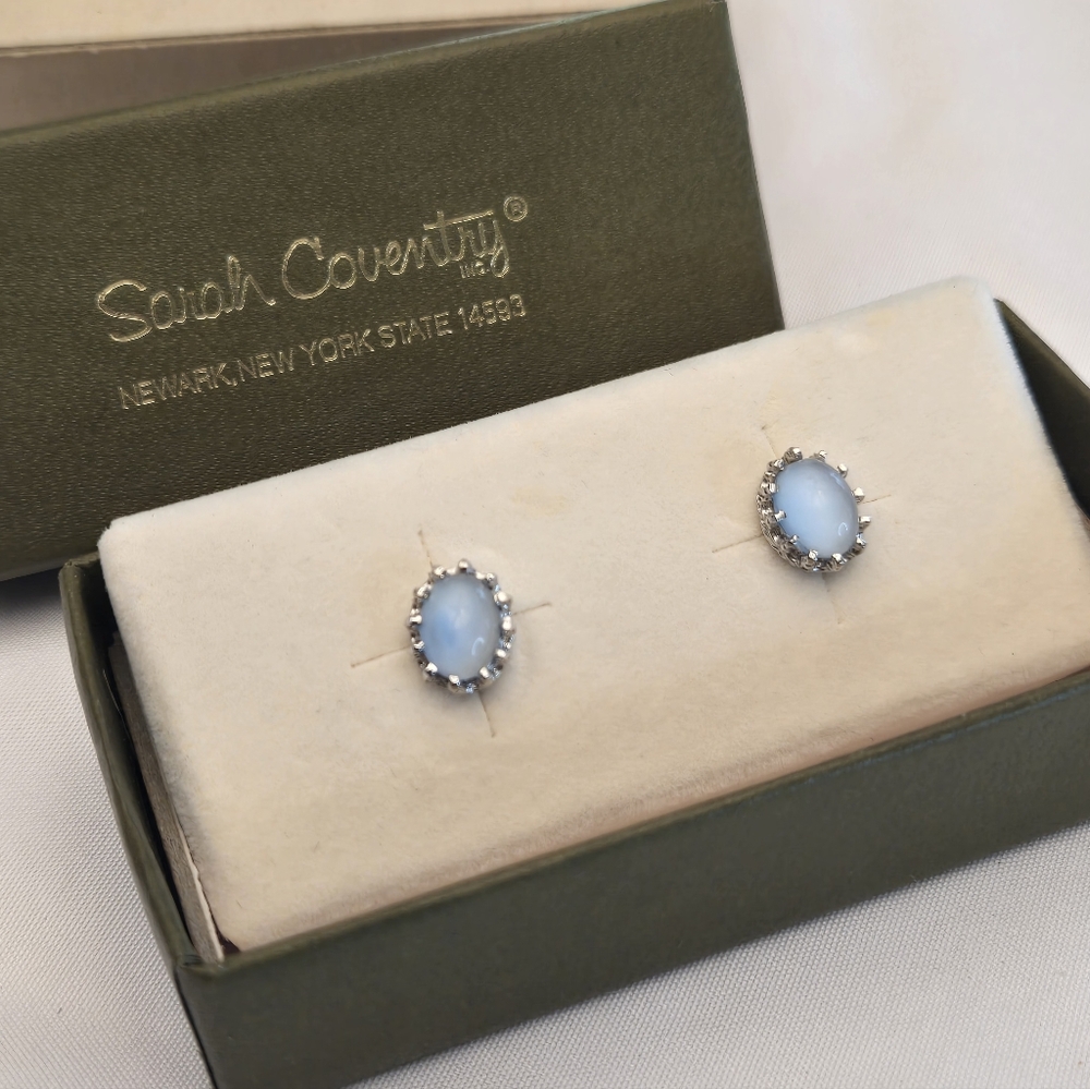 Sarah Coventry Light Blue and Silver Oval Earrings.